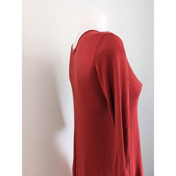 Ming Ming Size Medium Handkerchief Hem Shift Dress Red Orange Colorblock V Neck - Picture 9 of 13